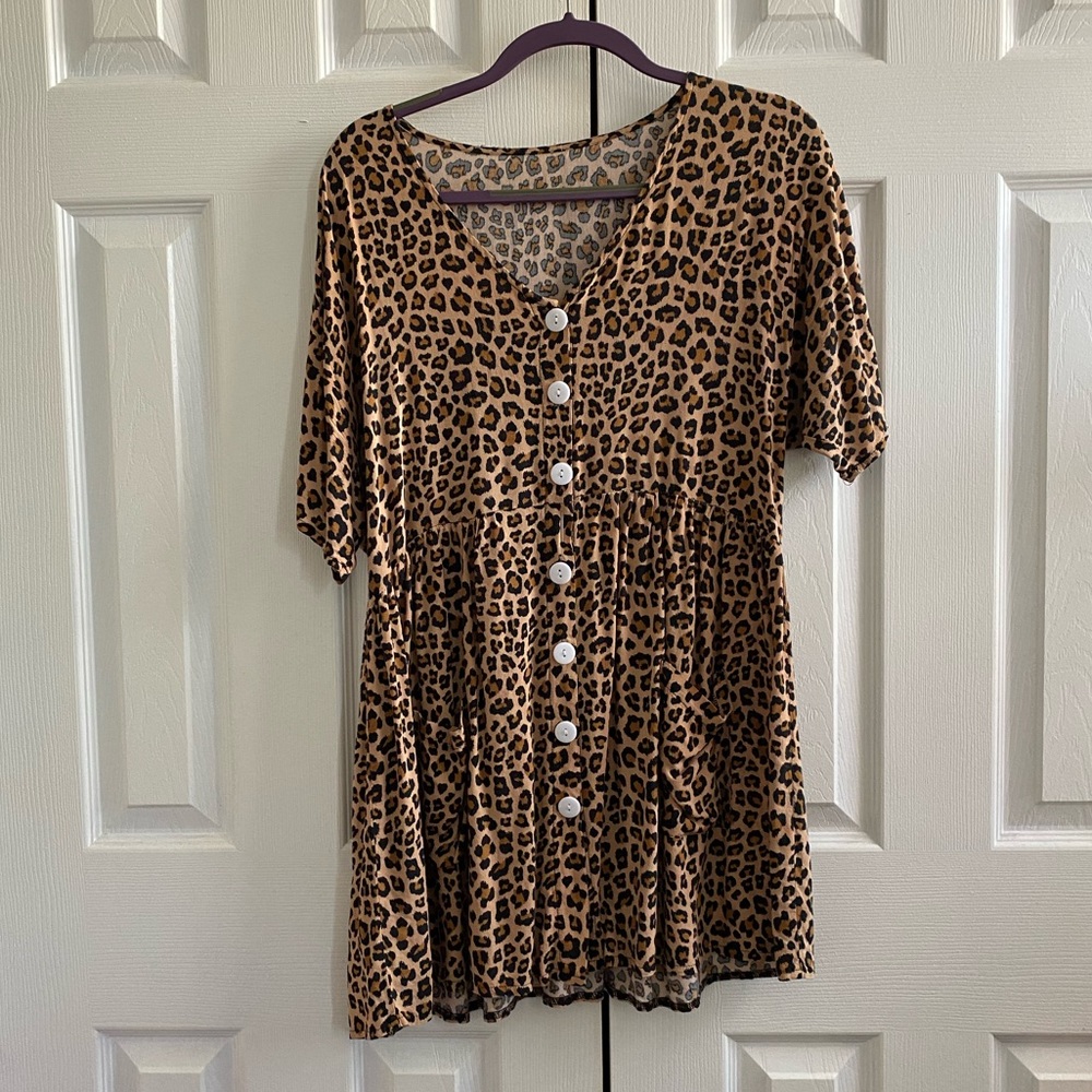 Shein Leopard Button-Through Babydoll Dress